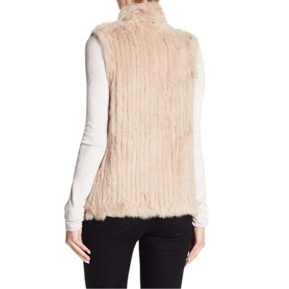 NEW Love Token Genuine Rabbit Fur Color Latte Winter Holiday Cozy Vest Size L - Picture 3 of 12